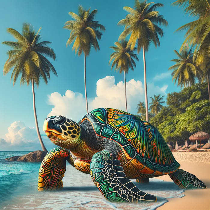 Giant Sea Turtle on Beach | Jamaican Palm Trees Vibes