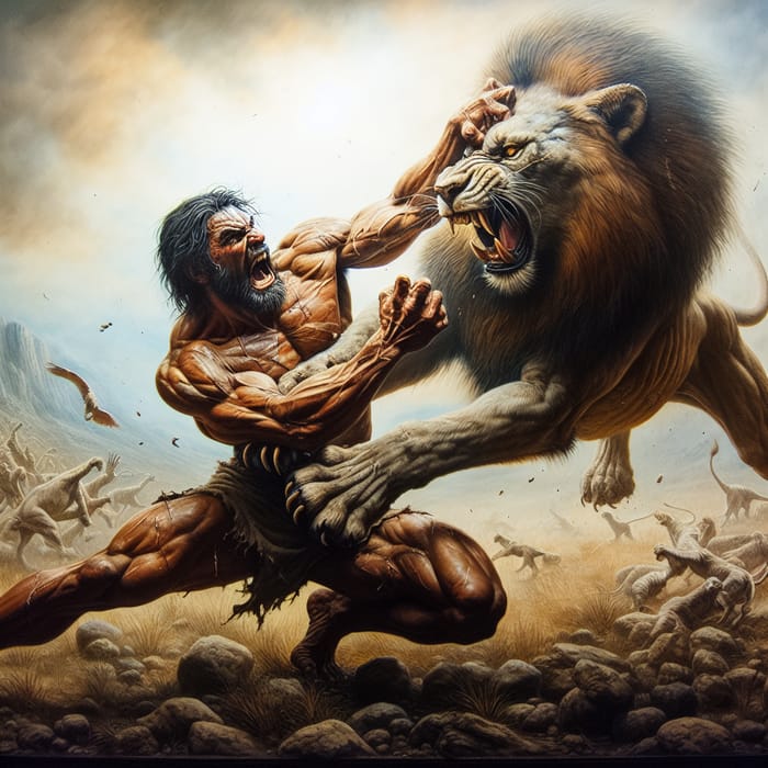 Man Defeats Lion: Intense Battle of Bravery | AI Art ...