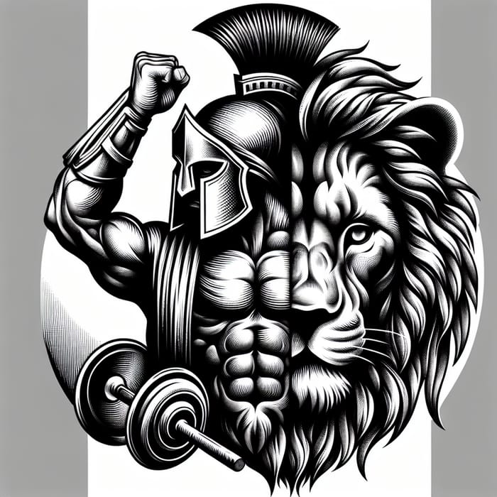 Spartan Warrior with Lion Face Tattoo and Shield Art