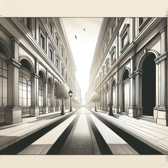 Serene Street Scene: One-Point Perspective Art