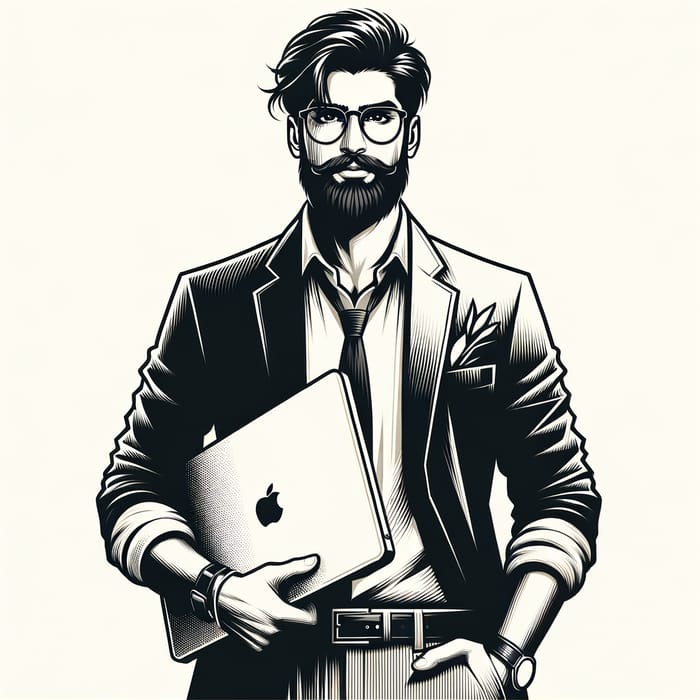 Modern South Asian Man with Laptop | Vector Logo Design