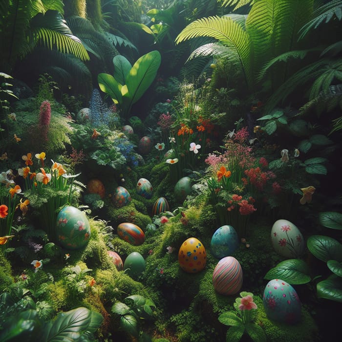 Vibrant Easter Egg Hunt in Lush Garden