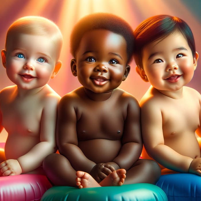 Joyful Studio Portrait of Three Adorable Infants