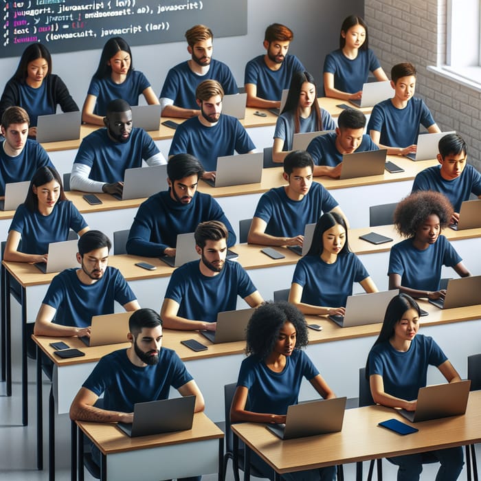 Innovative JavaScript Class with Laptop-Wielding Students