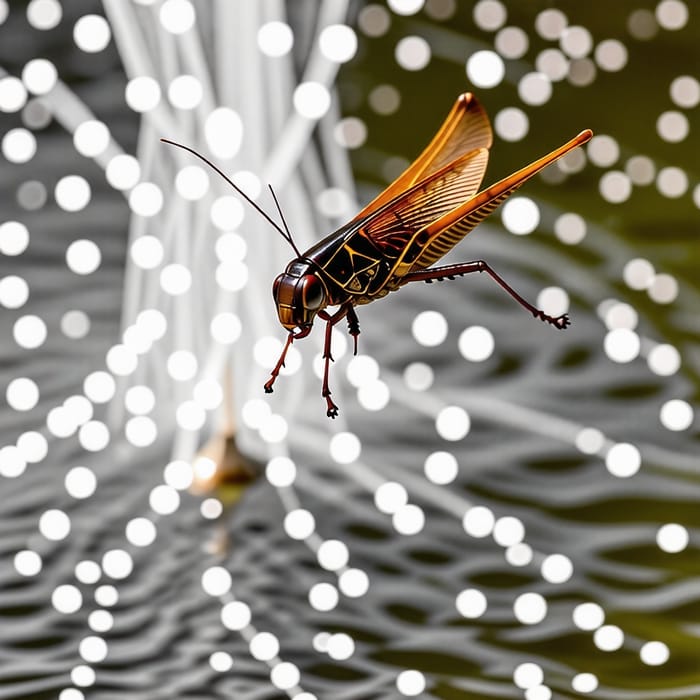 Brown Grasshopper Flying over Fountain