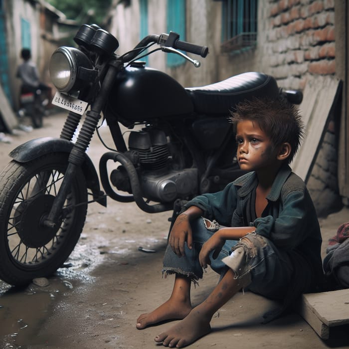 Street Child with Black Motorcycle - Anak Jalanan Motor Hitam