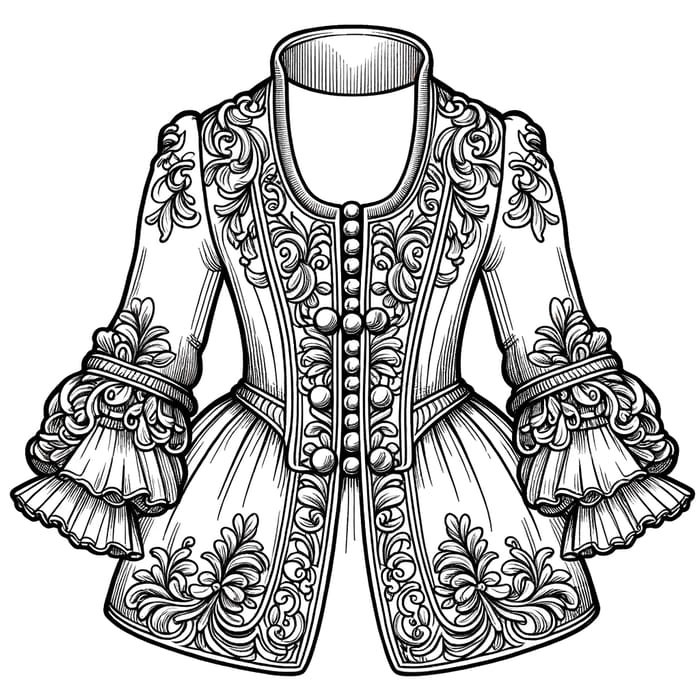 Baroque Ladies' Coat Coloring Page for Kids