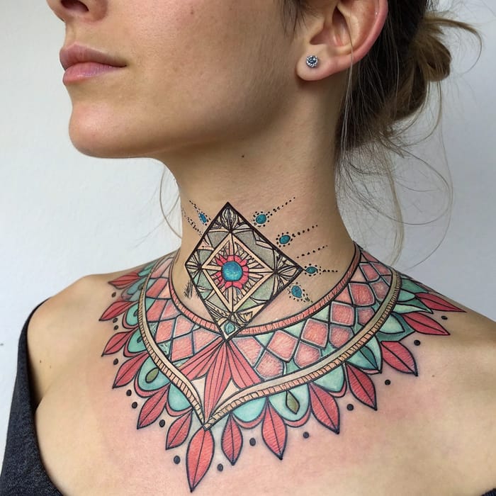 Stunning Neck Tattoo with Mandala Patterns