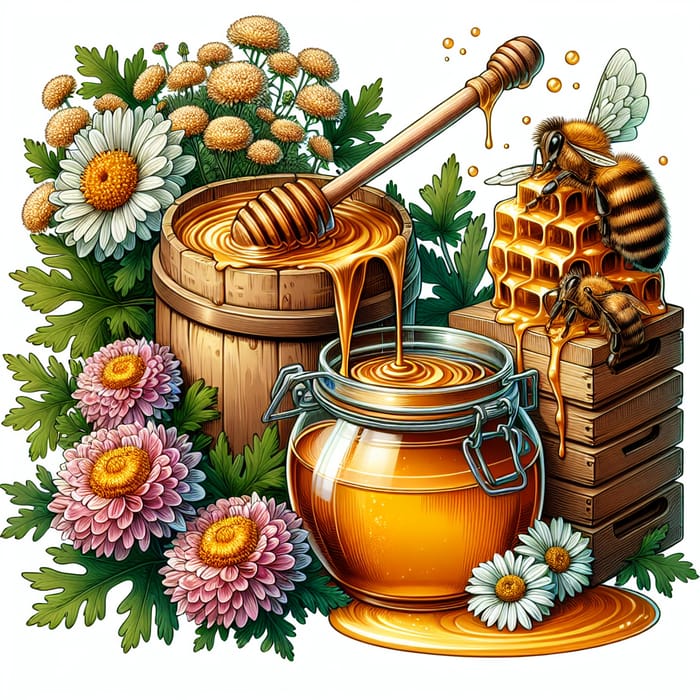 Honey Flowing in Beehives with Chrysanthemums | Natural Freshness