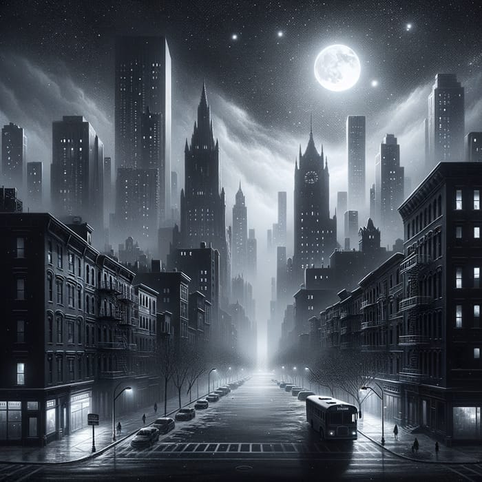 Realistic Silver Night in a Gloomy Cityscape