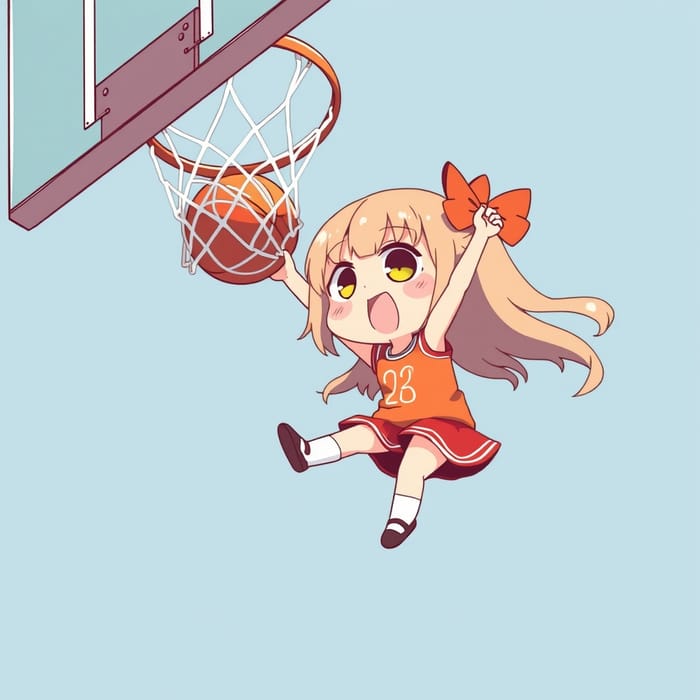 Chibi Girl Dunking a Basketball - Anime Art