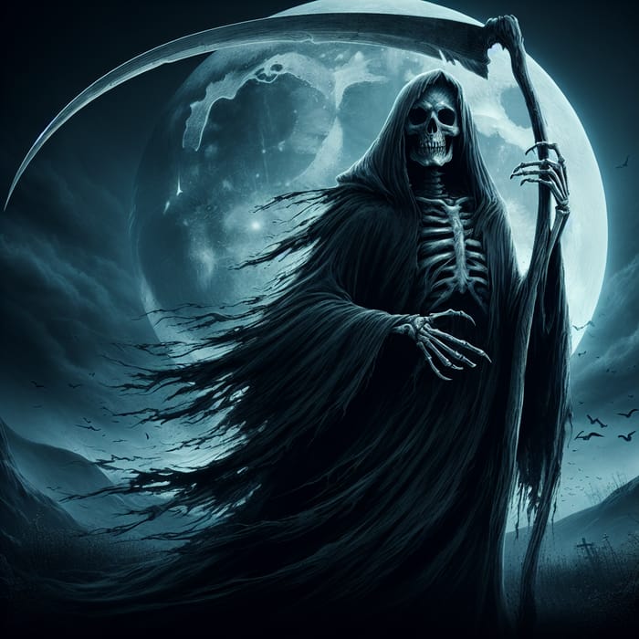 Grim Reaper with Skull Face and Moon Background