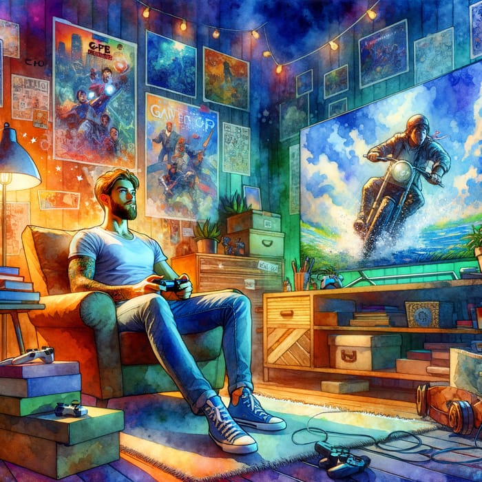 Vibrant Gaming Watercolor Illustration