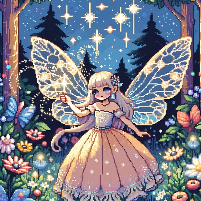 Pixel Art Fairy in Enchanting Magical Scene