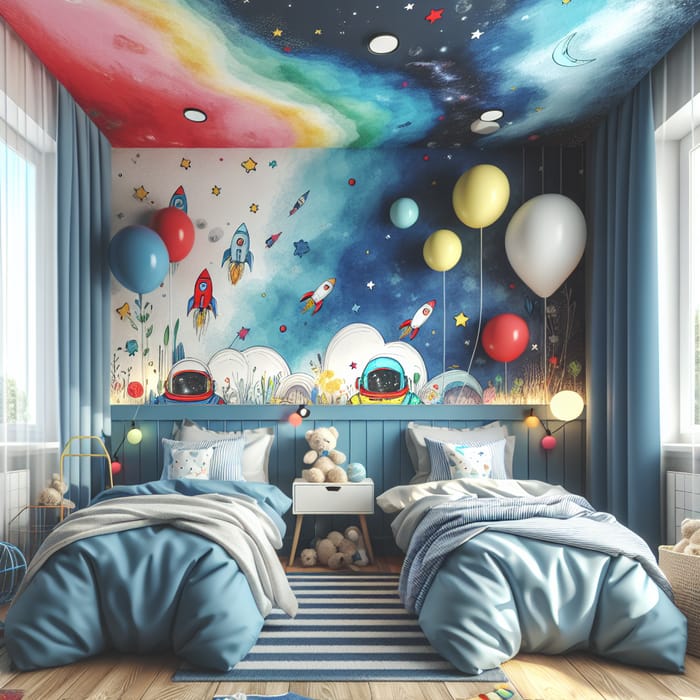 Whimsical Space-Themed Twins' Bedroom Ideas