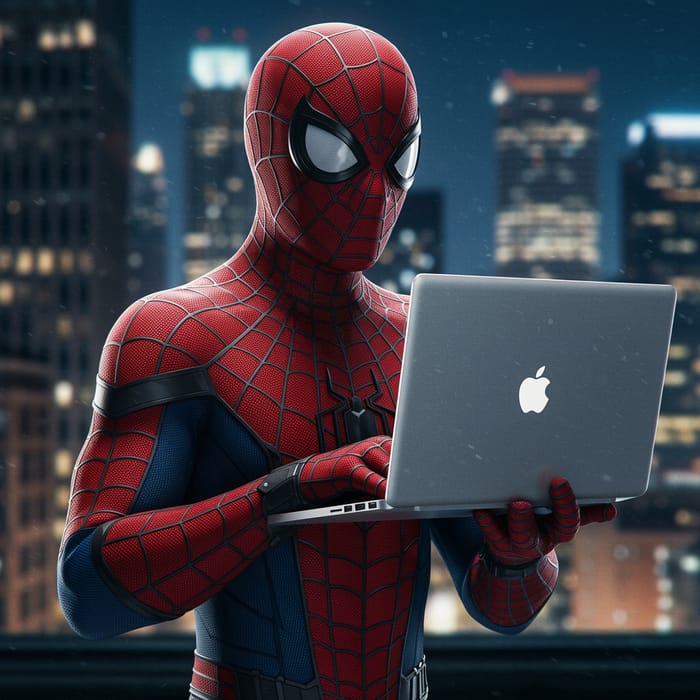 Spiderman with Laptop - HD Image
