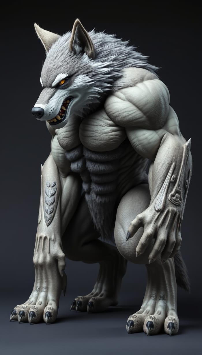 Muscular Anthropomorphic Wolf - Fierce and Strong