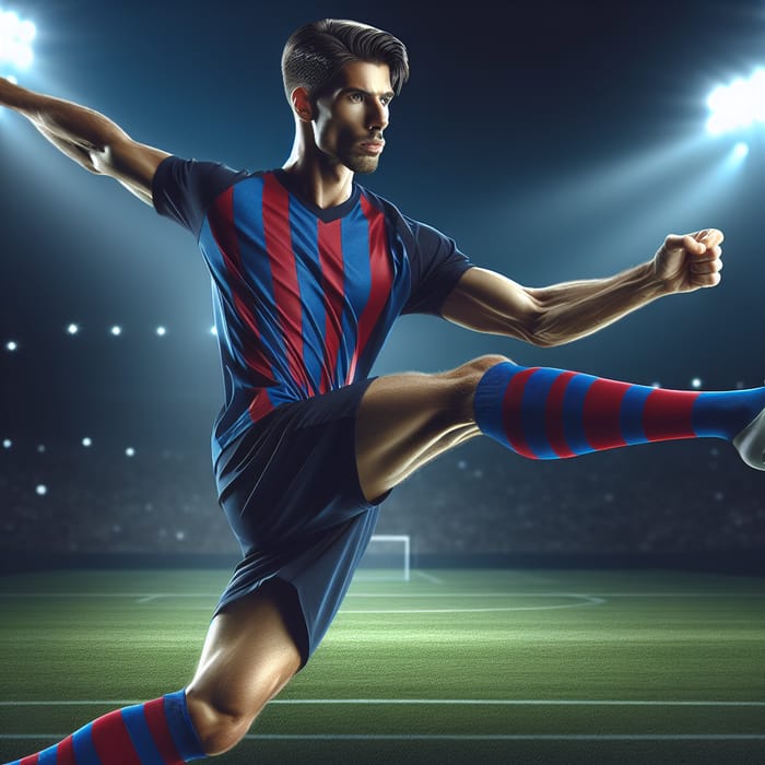 Dynamic Soccer Player Messi in Blue & Red Kit | Stadium Lights