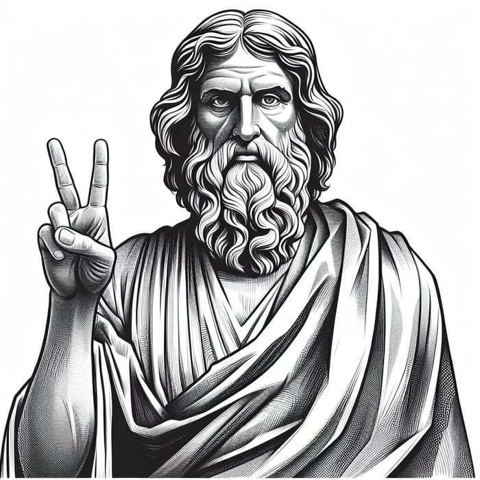 Aristotle Making Peace Sign, Full Body Shot, Standing