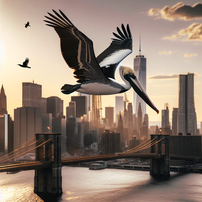 Black and White Pelican Over New York City