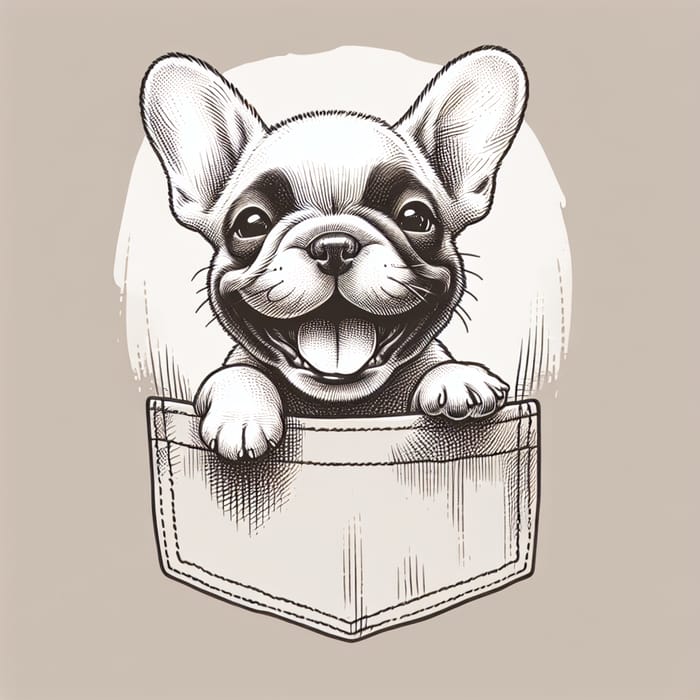 Adorable French Bulldog Puppy Sketch Peeking from Shirt Pocket