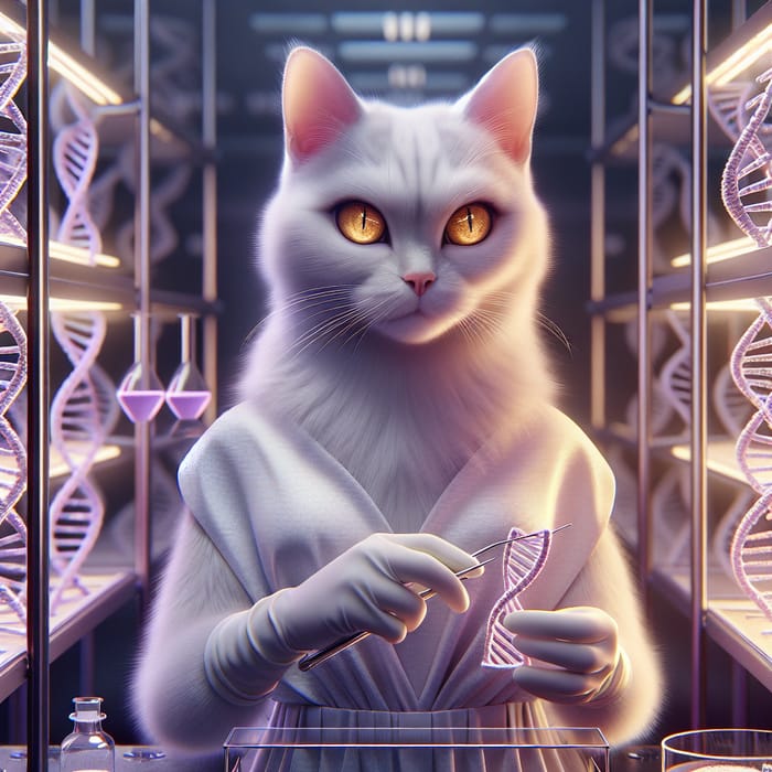 Beautiful Cat Scientist Conducting DNA Experiments in Lab