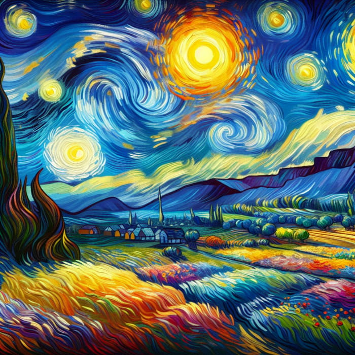 Van Gogh Inspired Artwork: Starry Night Sky in Vibrant Colors