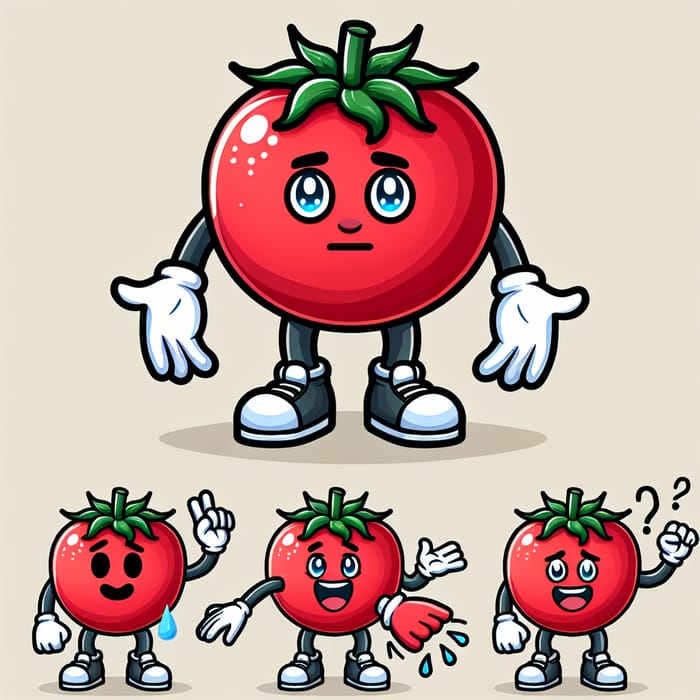 Adorable Cartoon Tomato Character Poses | Vector Drawing