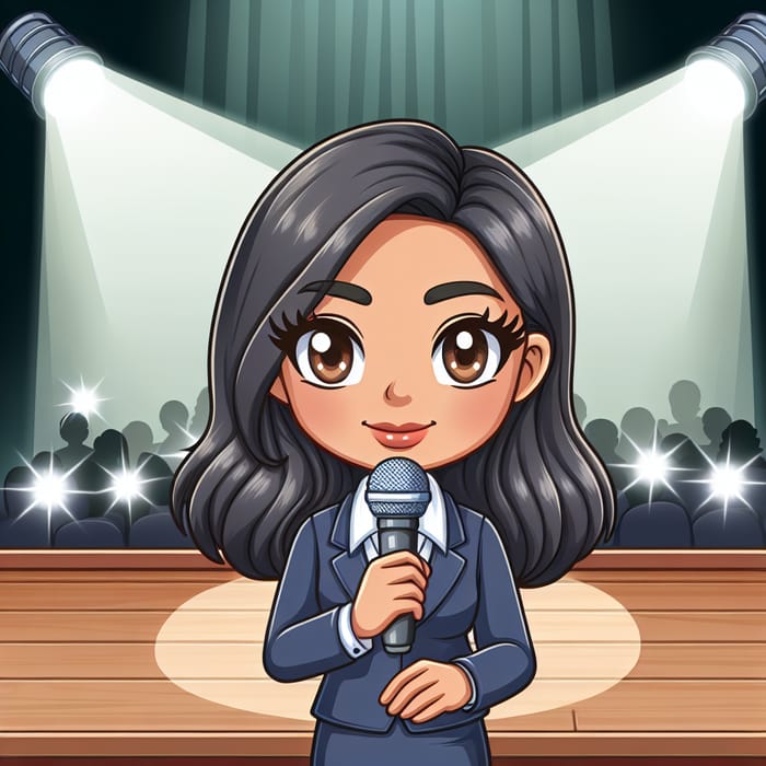 Female School Principal Speaking on Stage (Cartoon)