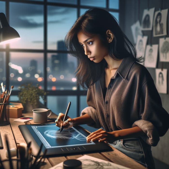 Modern Graphic Artist Using Tablet - Creative Workspace