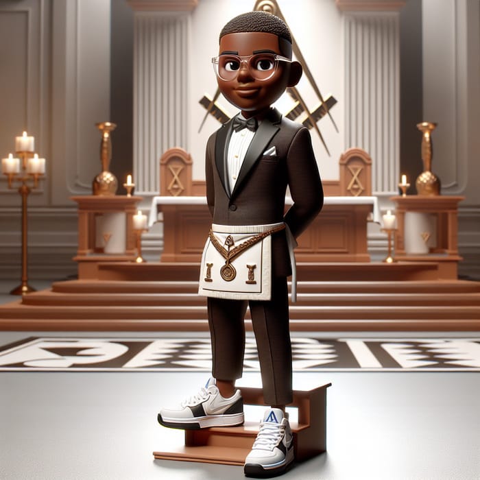 Stylish 3D Animation of Brown-Skinned Character on Masonic Altar