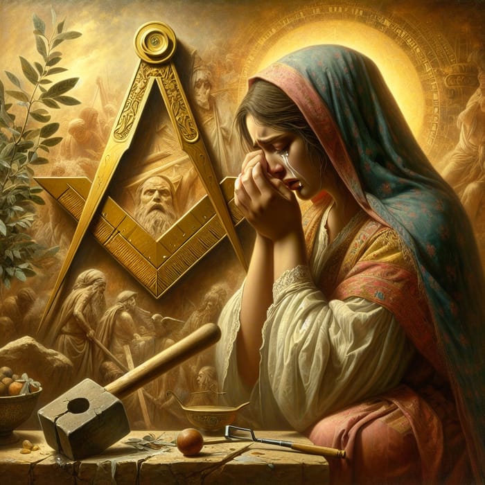 Weeping Virgin in Freemasonry Symbolic Painting: Renaissance Style