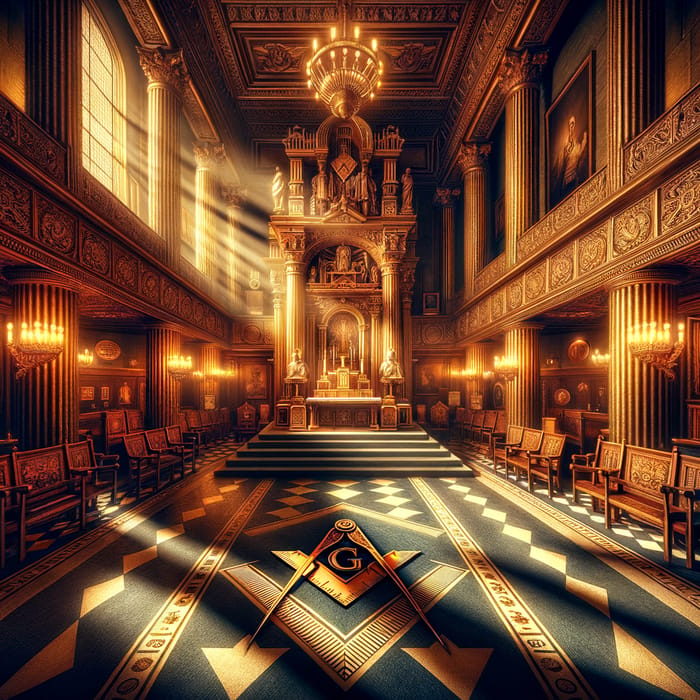 Majestic Masonic Lodge Interior: Symbolic Elements & Grandeur