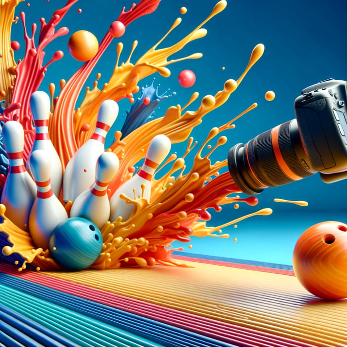 High-Speed Bowling Ball Impact 3D Scene in Vibrant Colors