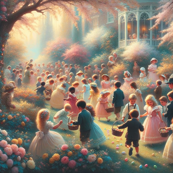 Joyful Easter Egg Hunt in Dreamy Blooming Garden