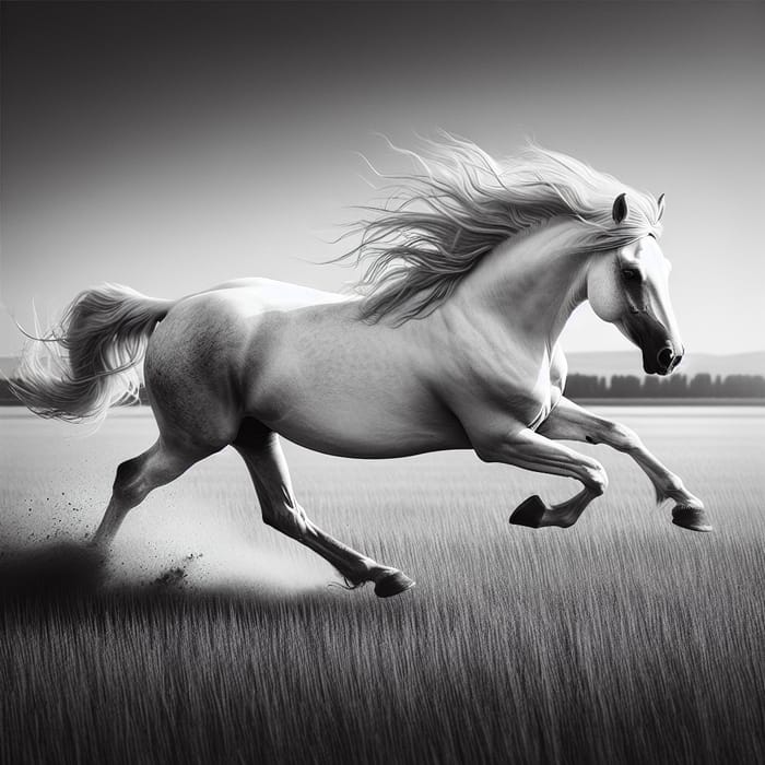 Majestic White Horse Galloping in Black and White