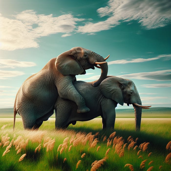 Elephants Mating Ritual in Beautiful Grasslands