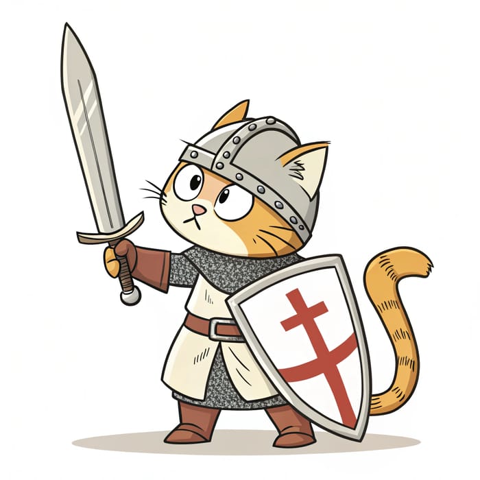 Holy Templar Cat with a Sword - Unique Art