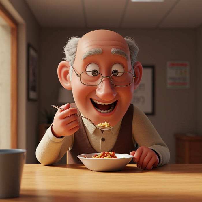 3D Pixar Style: Happy 80-Year-Old with Smart Spoon