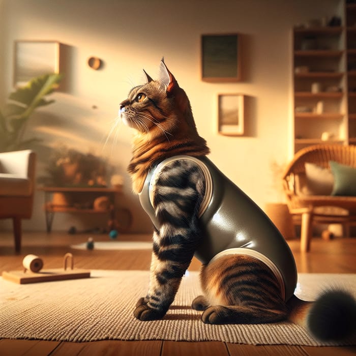 Cat Singlet in Shimmering Rubber: Unique Image of a Contented Cat