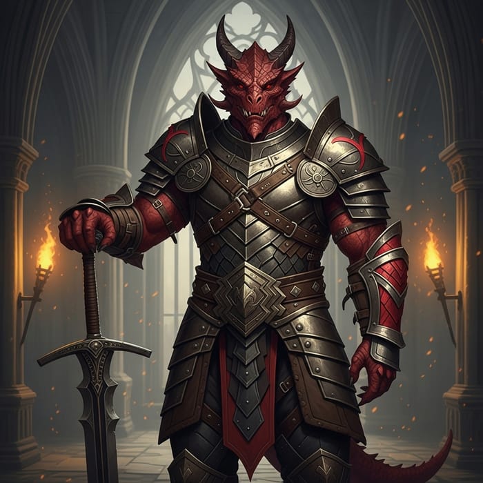 Dragonborn Warrior in Armor with Red Eyes | AI Art Generator | Easy ...
