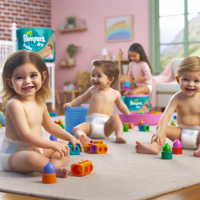 Friendly Nine-Year-Old Kids in Pampers Baby Dry Diapers