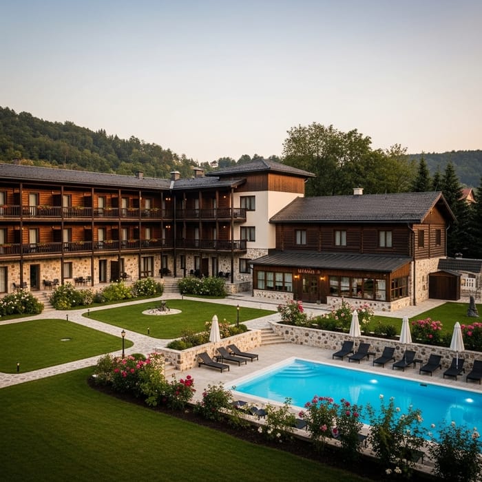 Rustic 4-Level Hotel with Pool & Recreational Area Rustic 4-Level Hotel with Pool & Recreational Area