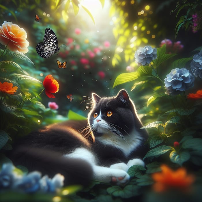 Captivating Cat in a Beautiful Garden Scene