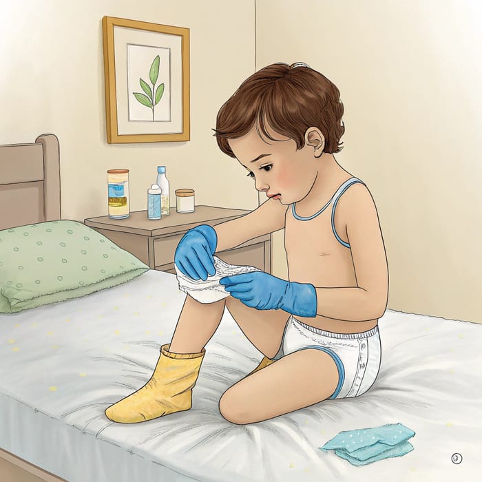 8-Year-Old Changes Diaper with Gloves