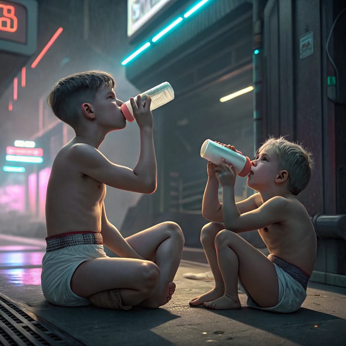 Cyberpunk Diaper Adventure: Boys in Unique Scenario