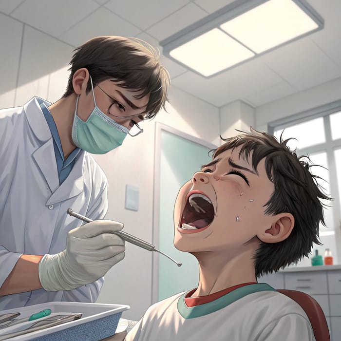 Teens Fear Dentist: Painful Tooth Extraction Anime Scene Teens Fear Dentist: Painful Tooth Extraction Anime Scene