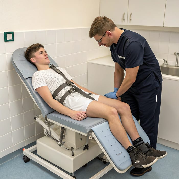 Young Male Trainee in Nursing Bath Scene