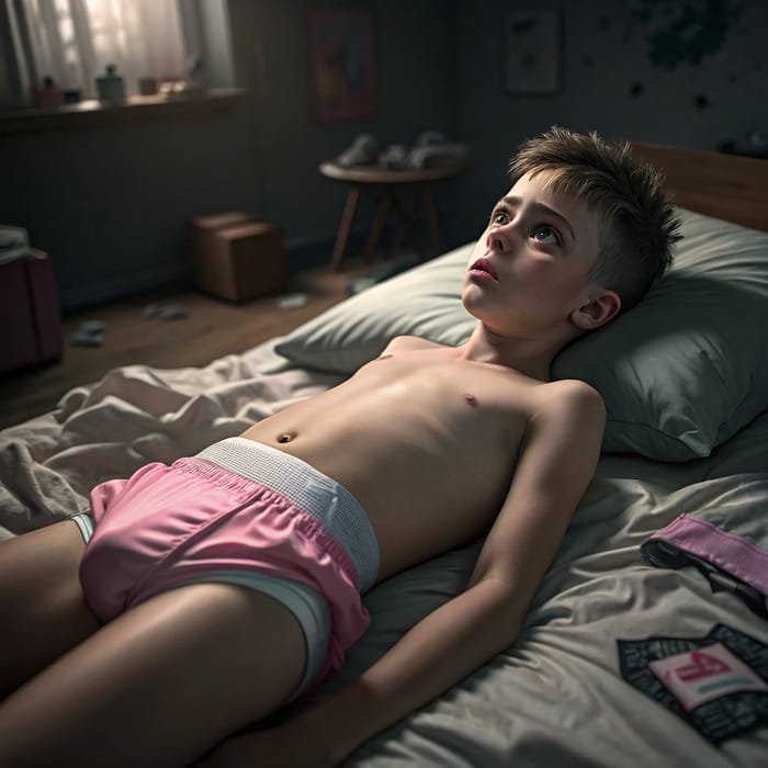 3D Render of Teen Boy in Pink Diaper