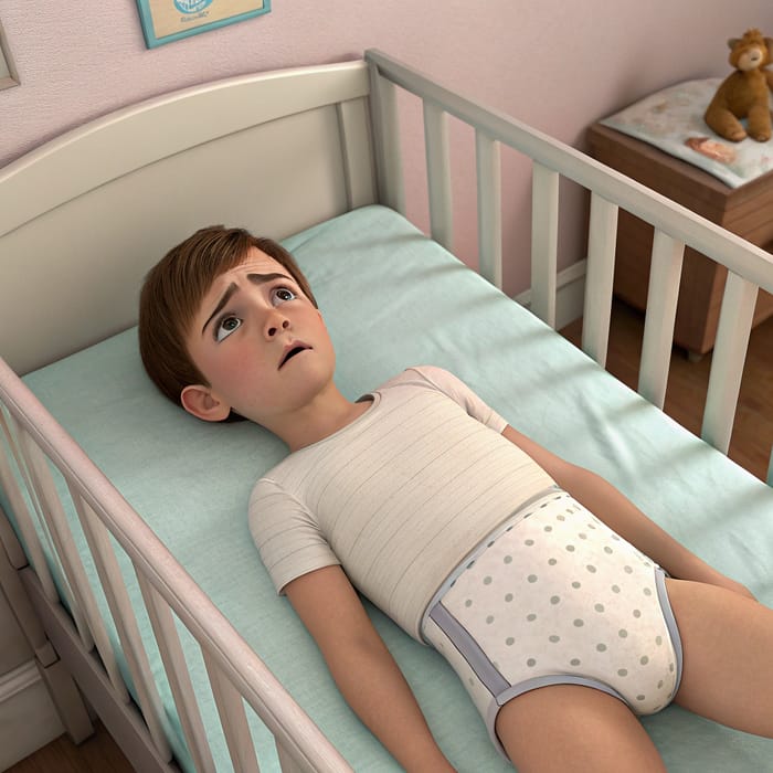 Teen in Baby Bed: A 3D Rendered Scenario